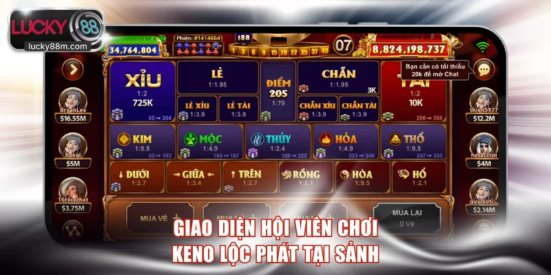 Giao diện hội viên chơi keno lộc phát tại sảnh